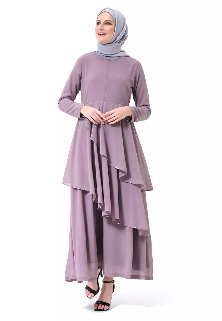 Shafira Dress Muslimah Long Sleeve Motif Polos Premium High Quality - Sweet Purple