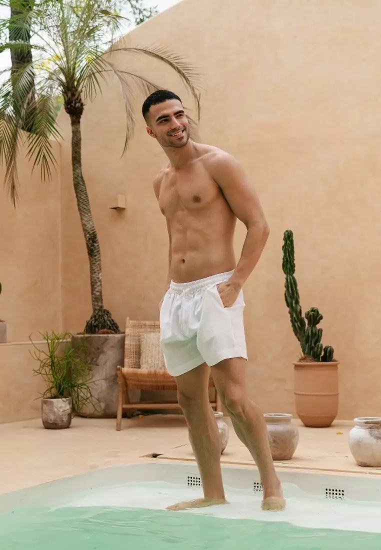 Elnido Celana Pendek Pantai Linen Pria Putih | Linen Beach Shorts Men White