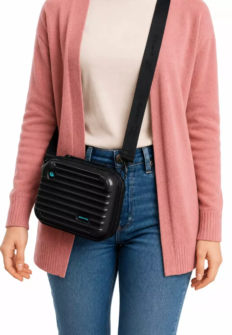 Double Layer Sling Bag 7-Inch Hard Shell Travel Organizer - Black