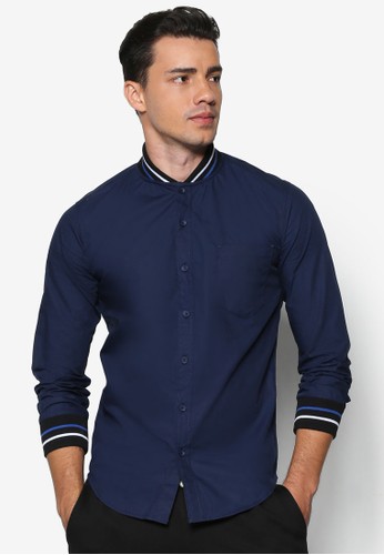 Accent Rib Collar Long Sleeve Shiresprit 衣服t, 服飾, 素色襯衫