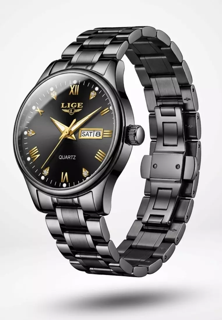 Ladies Day/Date Light Metal Alloy Quartz Watch, 29mm Diameter, Stainless Steel Bracelet