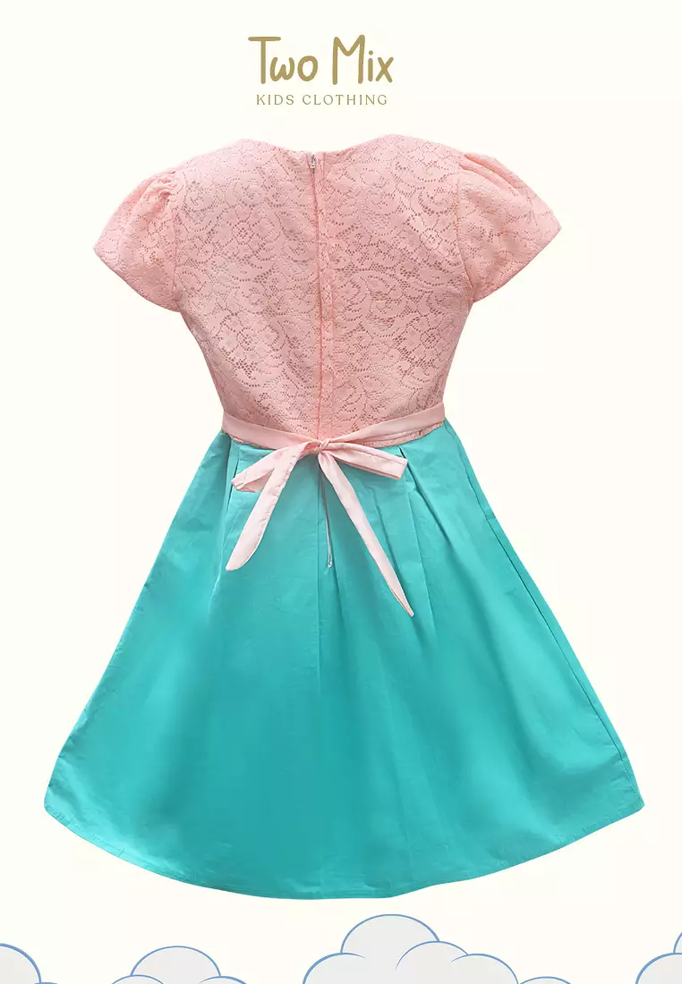 Two Mix Dress Anak Perempuan Bahan Kain Satin - Baju Anak Perempuan Fashion Usia 1-12 Tahun 4274b