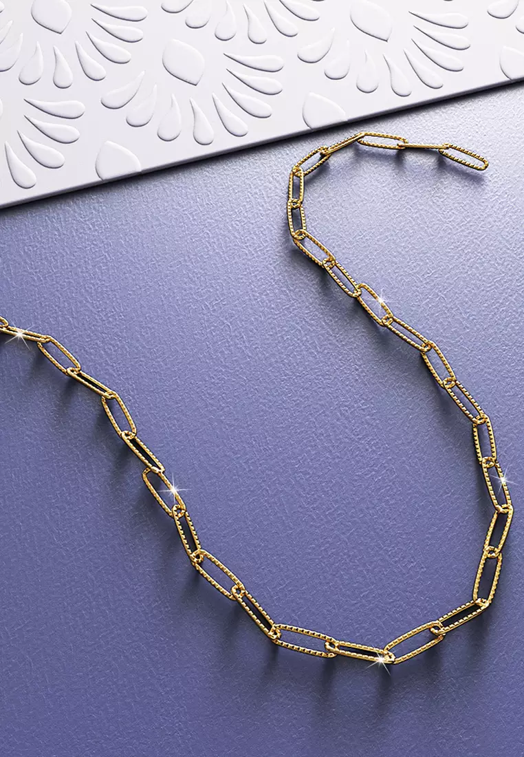 Textured Paper-Clip Link Chain Necklace in Gold