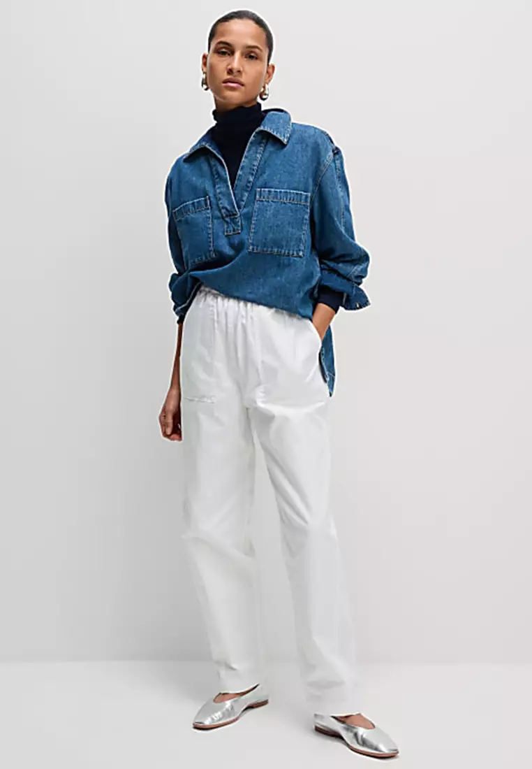 Pure Cotton Pull On Carrot Leg Trousers