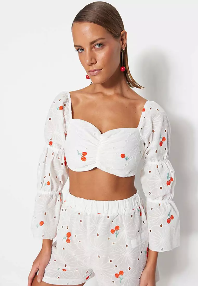 Buy Trendyol Fruit Patterned Crop Top with Woven Embroidery Online