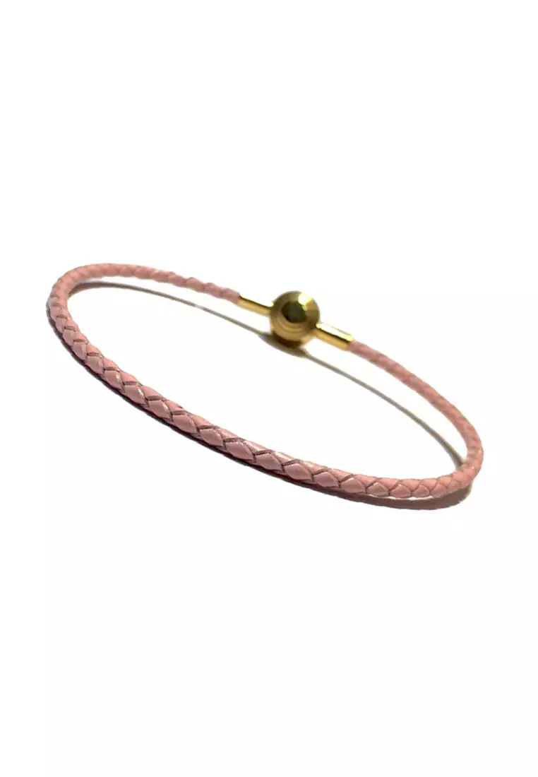LITZ 皮革手鍊 皮繩手繩 (2.5mm) BR03粉紅色