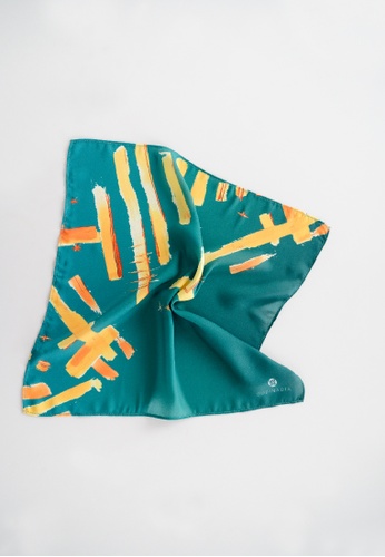 Khalifah by N green and gold Abstract Emerald Painted Pocket Square DD1BFAC581C86BGS_1