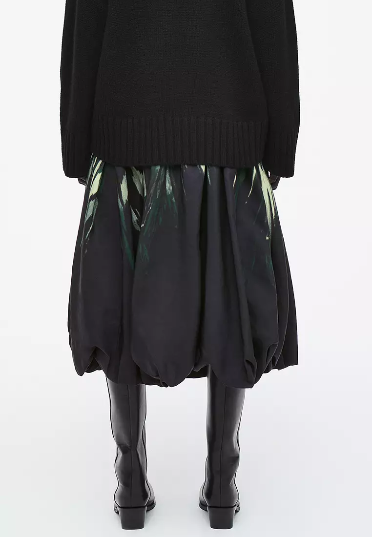 Printed Bubble-Hem Midi Skirt