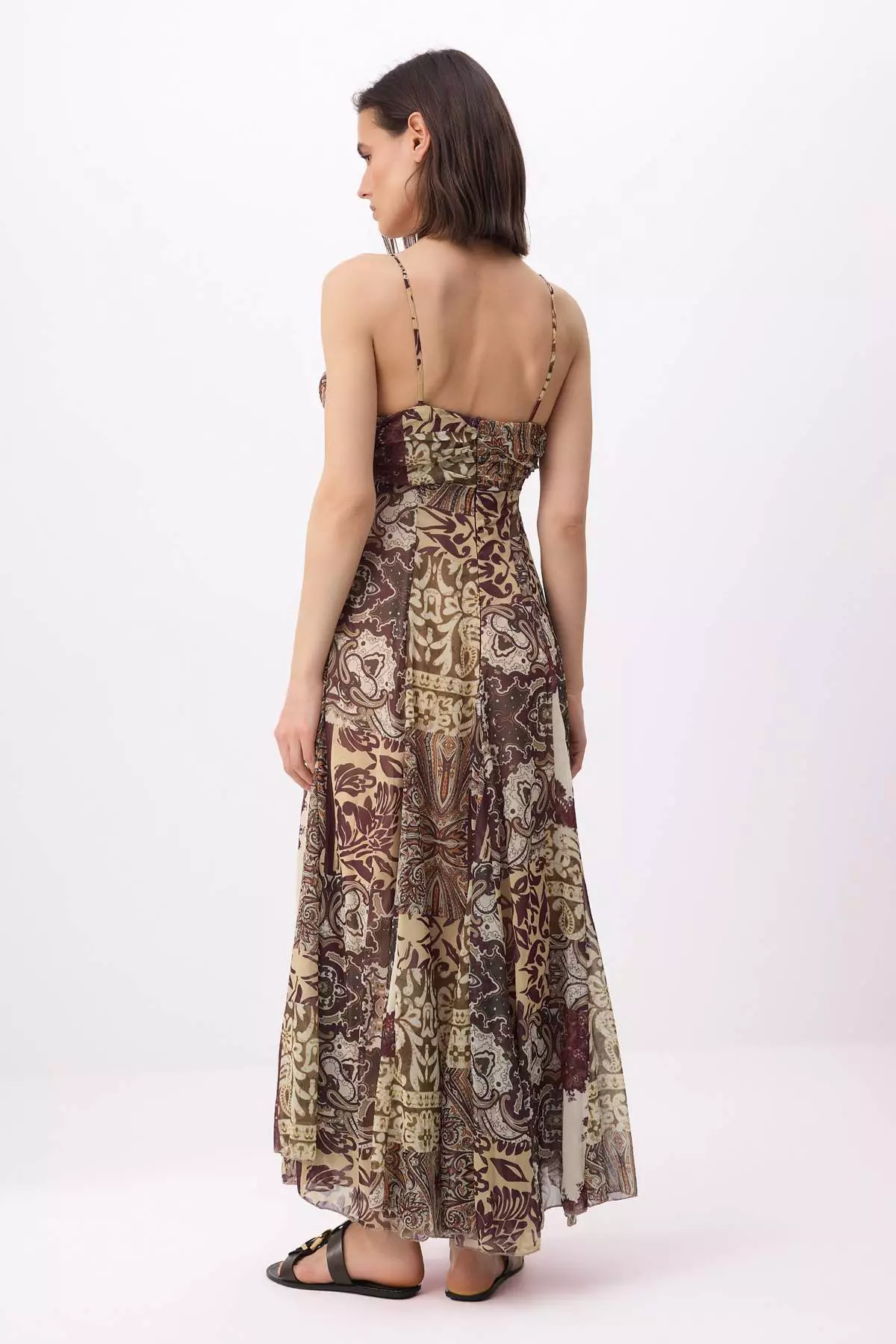 Brown-Multicolor Abstract Patterned Maxi Woven Dress Twoss26El761