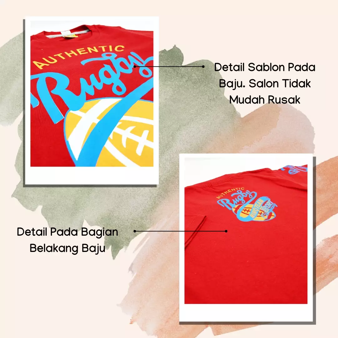 Wakakids Baju Anak Laki Laki Atasan Kaos Usia 3 Tahun Hingga 9 Tahun Motif Authentic Rugby 3883 Merah SKATS