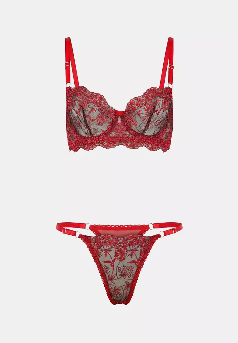 Red Brode Floral Capless Underwear Set Thmss26Cc2