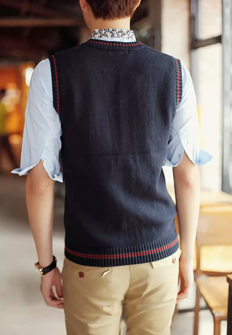 Contrast Stripe Knitted Vest XH920