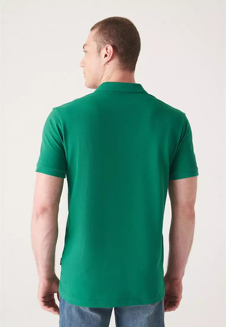 Men's Green 3 Button 100% Egyptian Cotton Polo Neck T-Shirt B001027