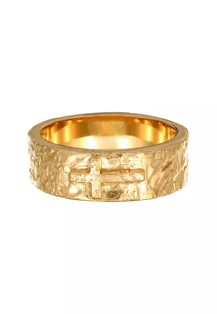 EXCLUSIVE Cincin Perhiasan Perak 925 Pria Bandring Cross Gold Plated