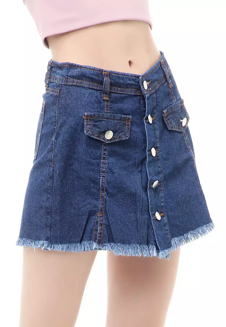 Madoc Short Skirt Pants Rok Celana Pendek Kasual Wanita Stylish Material Denim ORIGINAL - Dark Blue