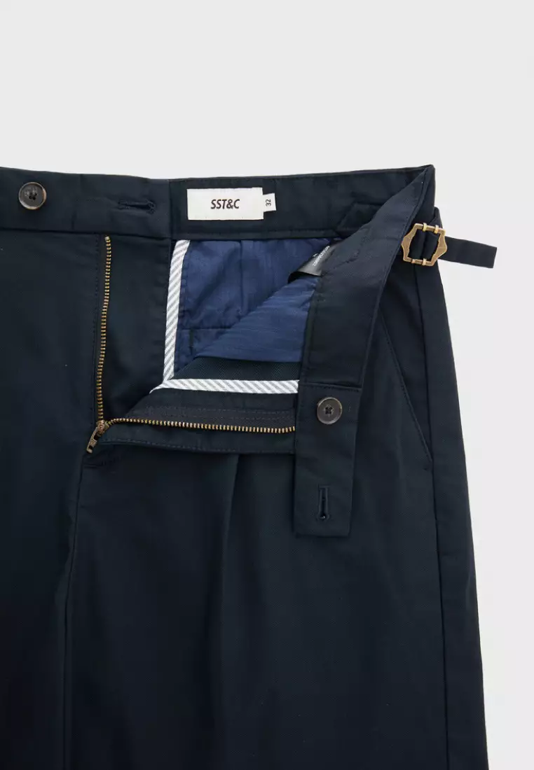 Navy Slim-fit Metal Adjustable Ring Casual Shorts