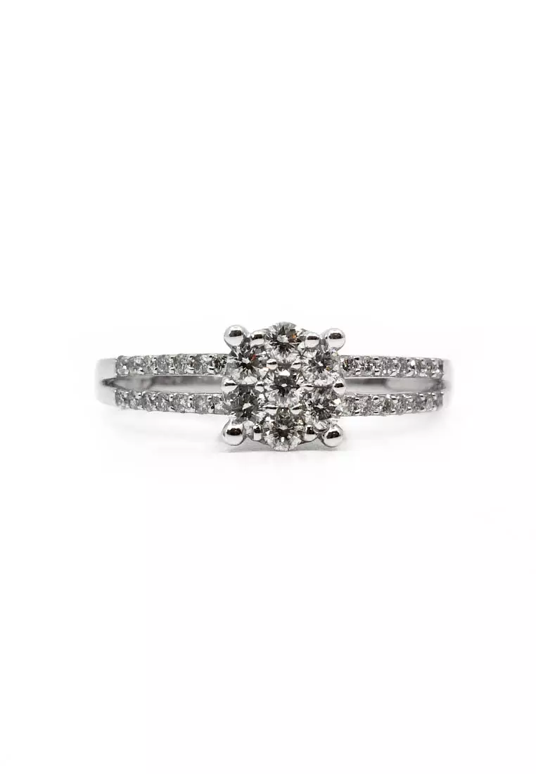 18K Italian Made White Gold Lady Ring with Diamonds