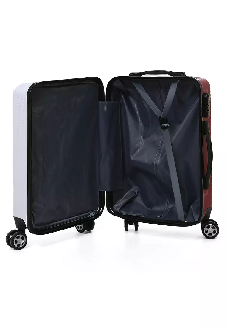 Carlton Koper Hardcase Unisex Size 20 Inch Dual Tone Color Large Compartment Suitcase Code Lock System Material ABS+PVC Coated ORIGINAL - White Red