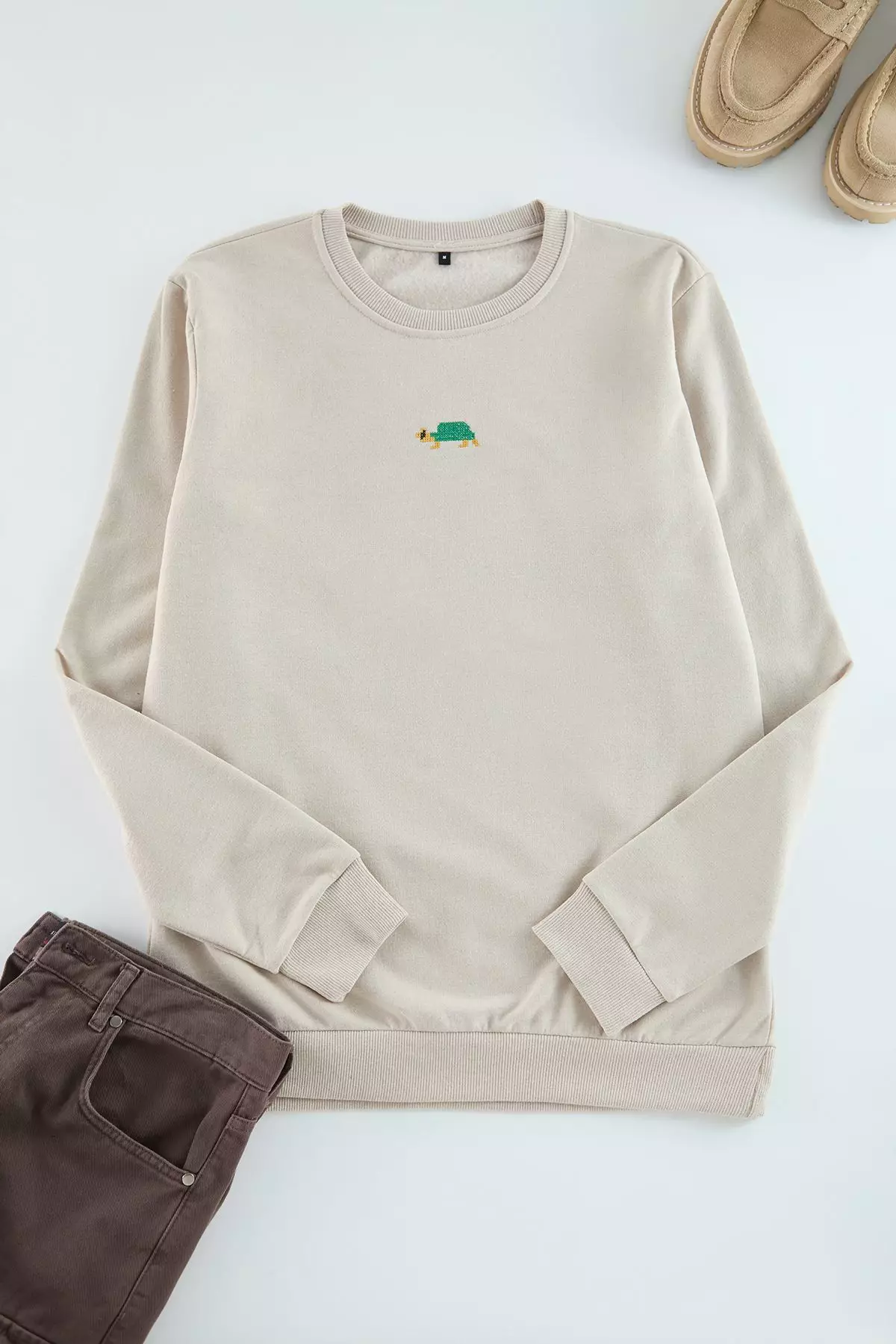 Stone Regular/Normal Cut Crew Neck Etamine Animal Embroidered Sweatshirt TMNAW25SW00158