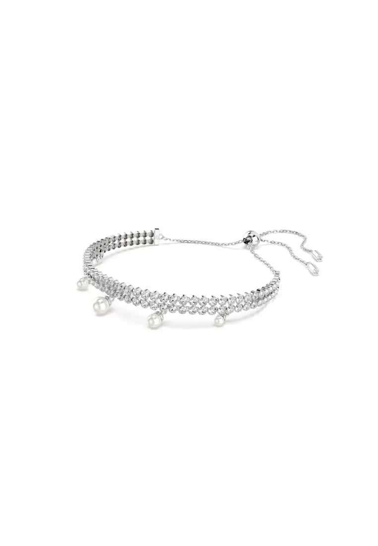 Ariana Grande x Swarovski bracelet, Crystal pearl, Round cut, White, Rhodium plated