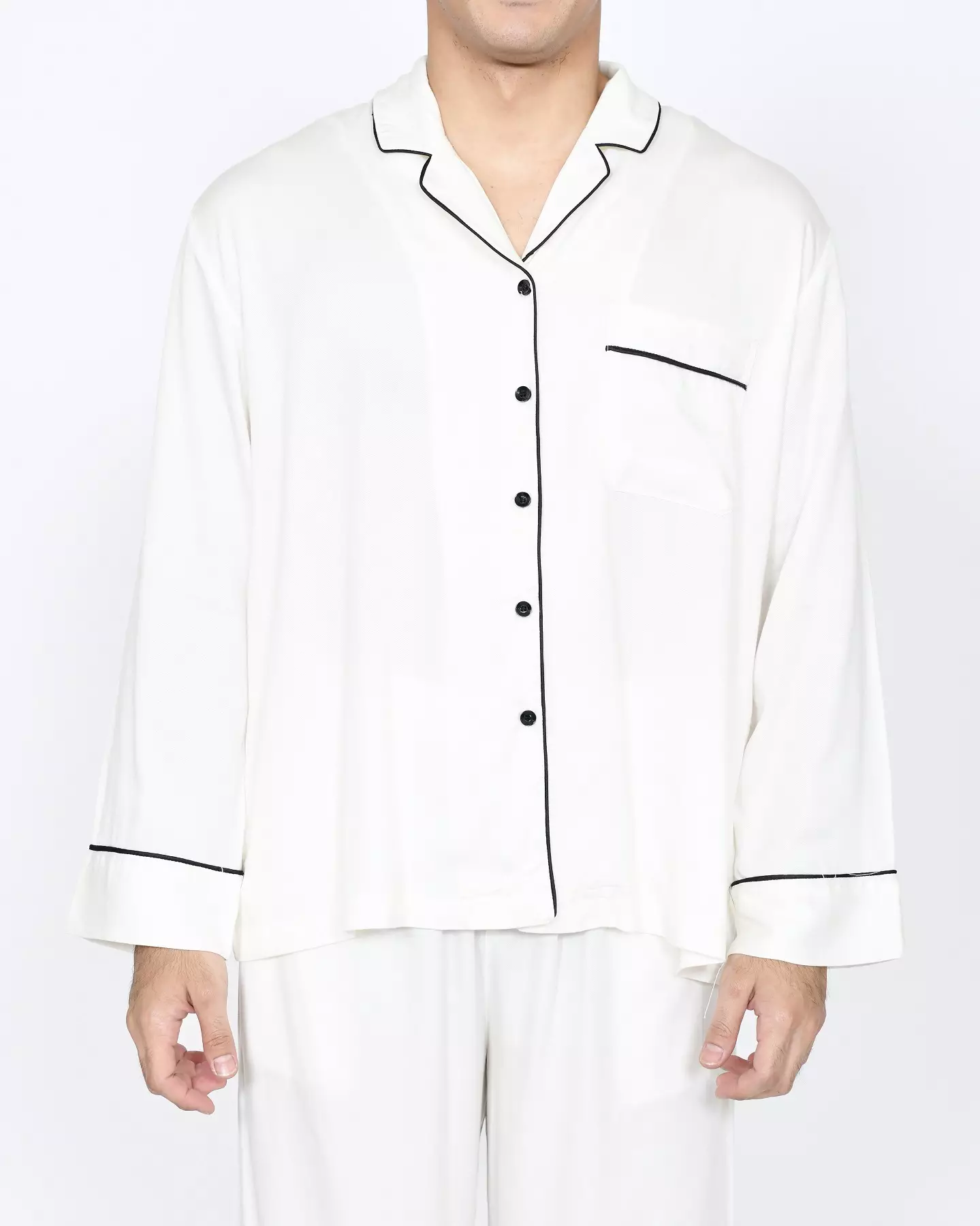 Setelan Baju Tidur Panjang Piyama Pria Plain [PUTIH] One Set Sleepwear Pajamas Material Katun Size M-XXL