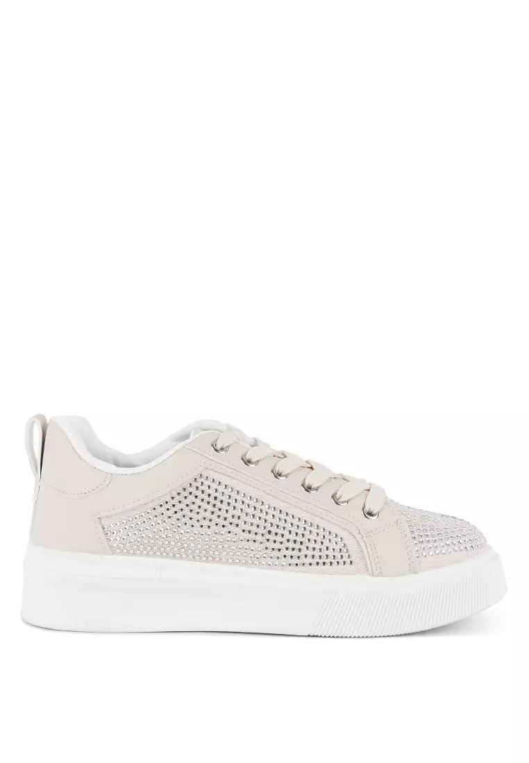 Discount on London Rag  shoes - SKU: Off-White Rhinestones Embellished Chunky Sneakers