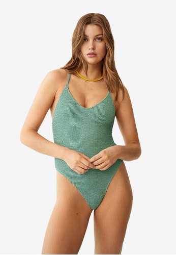 Mango green Textured Swimsuit With Crossed Straps 8F9CCUS418F389GS_1
