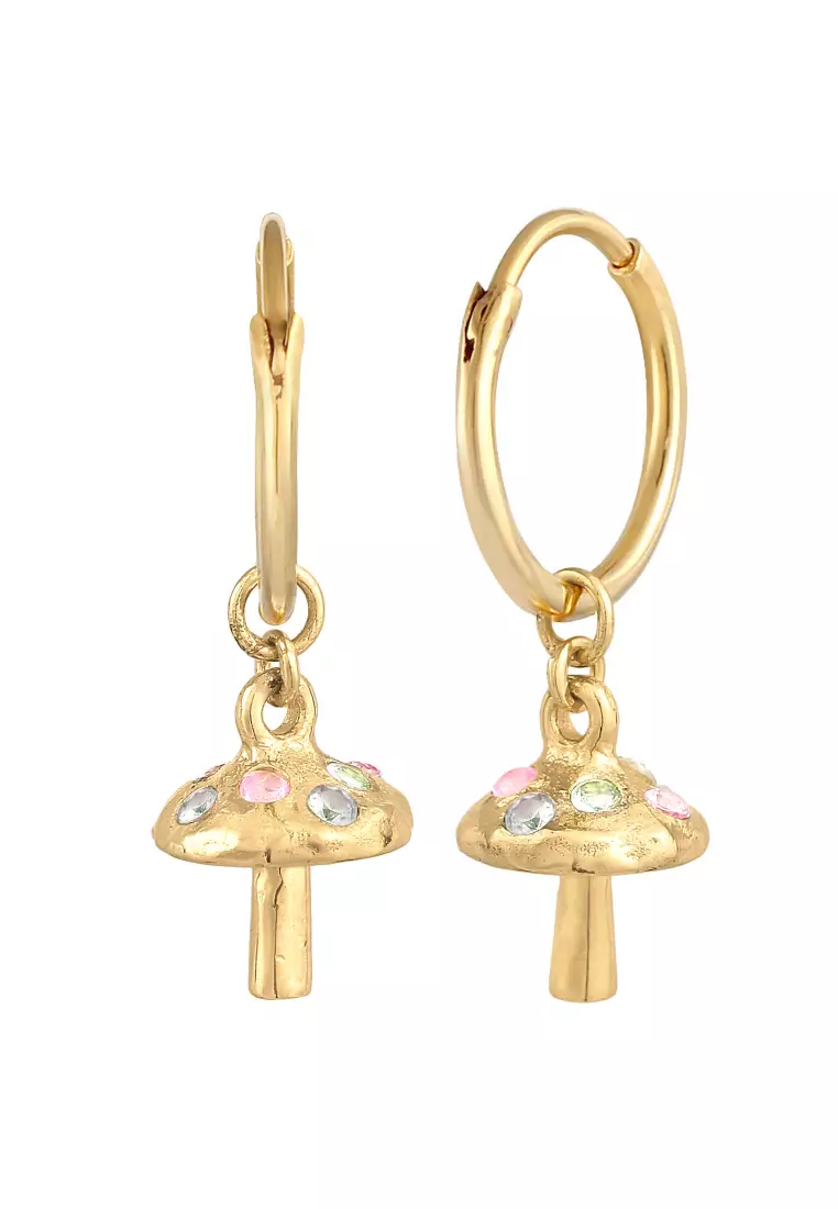 EXCLUSIVE Anting Perhiasan Perak 925 Wanita Hoop Mushroom Sapphire Tourmaline Alexandrite Gold Plated