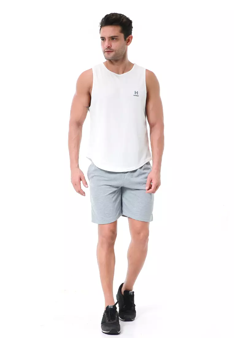 Bobby Atasan Kasual Pria Singlet Gym Motif Polos Sleeveless Sports Shirt Material Polyester Fiber ORIGINAL - White