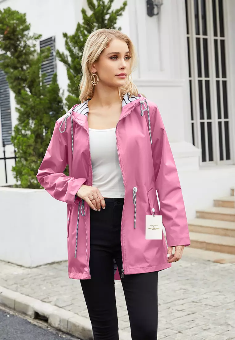 Pink hooded outlet trench coat