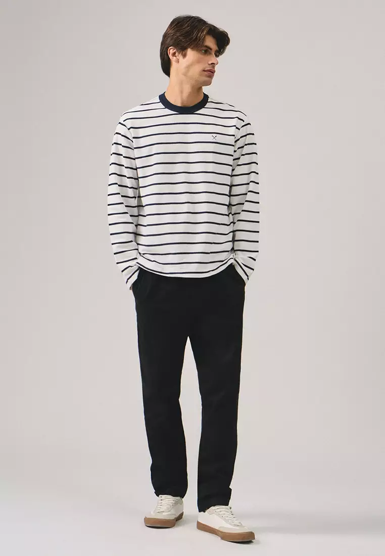 Regular Fit Long Sleeve Striped T-Shirt In Honeycomb Pique