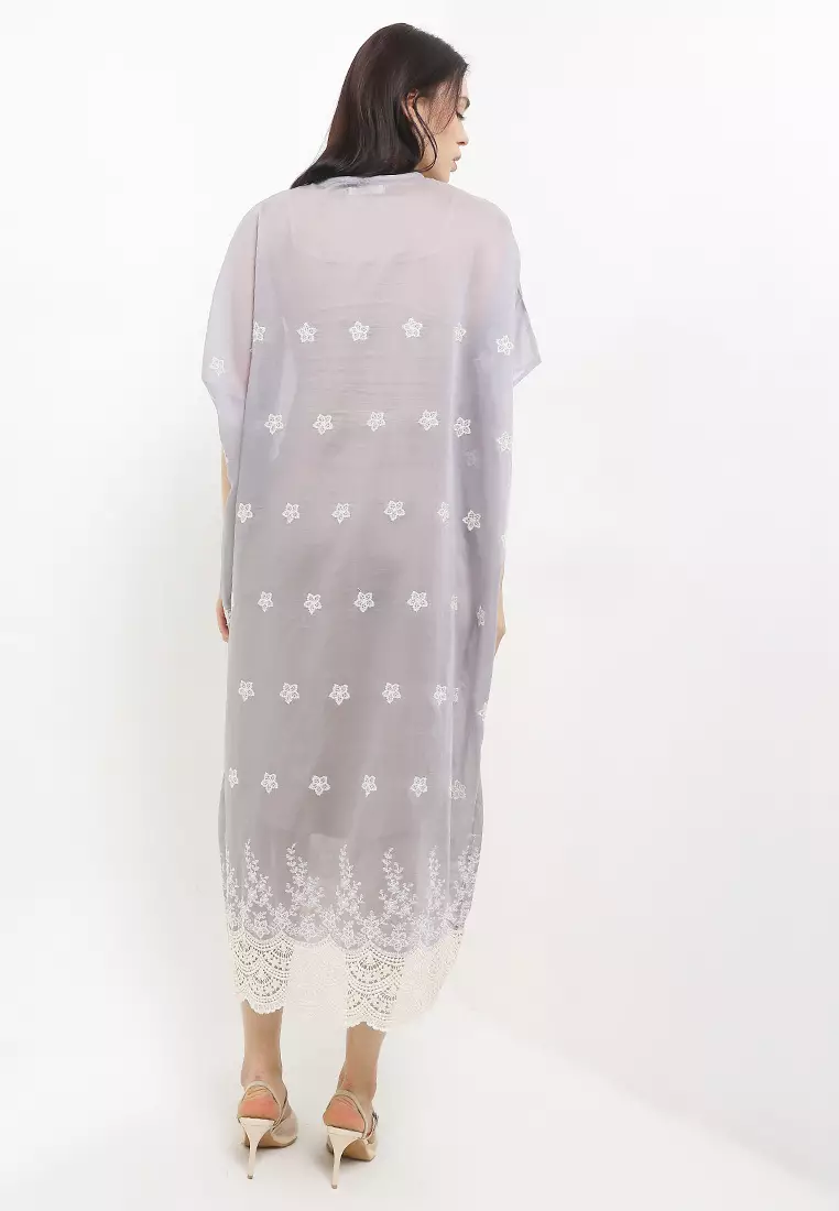 Beaded Tassel Flo Emb Kaftan W/ Lace Hem