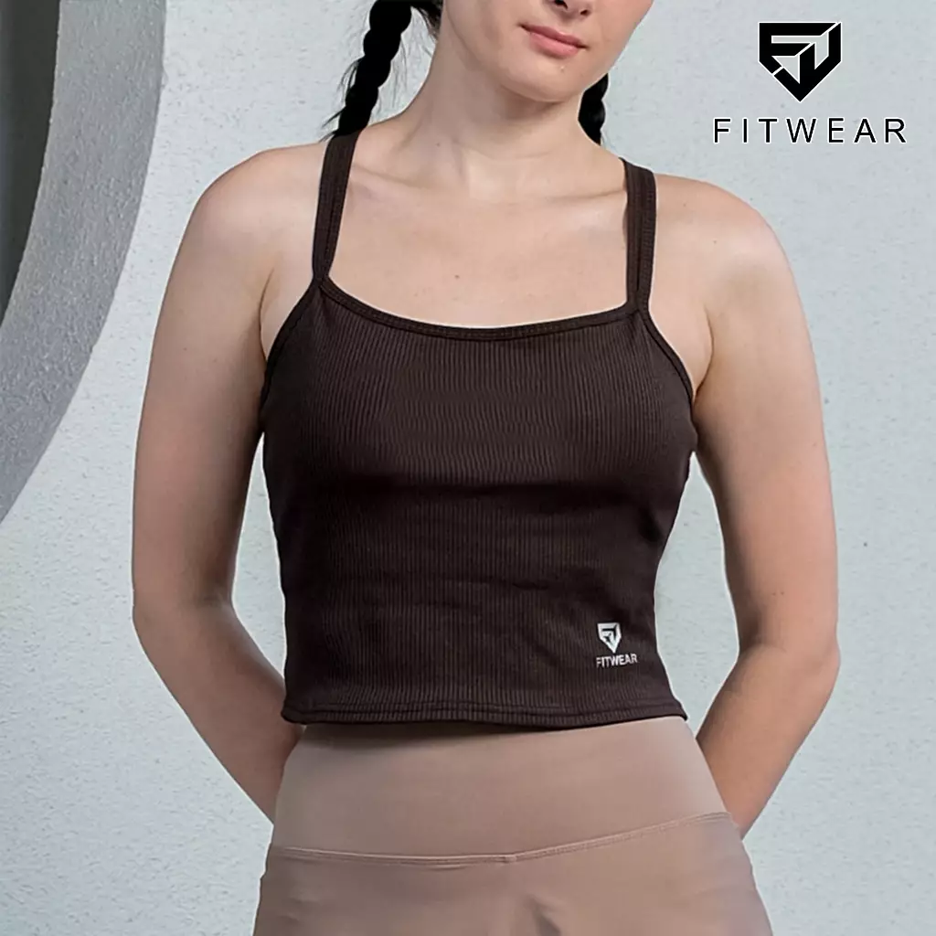 Fitwear Tanktop With Bra Olahraga Wanita CECILIA 2IN1 SOLID DRYFIT - CHOCOLATE