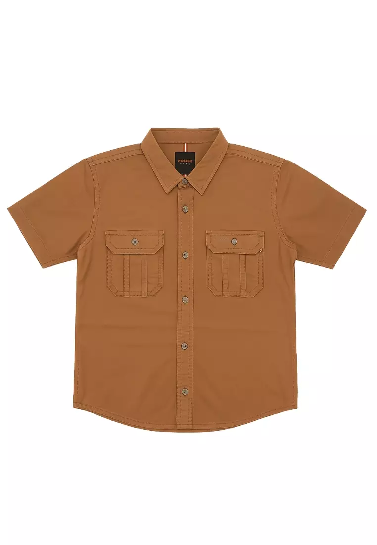POLICE Kemeja Polos Cotton Kantong Dua Anak Laki Laki
