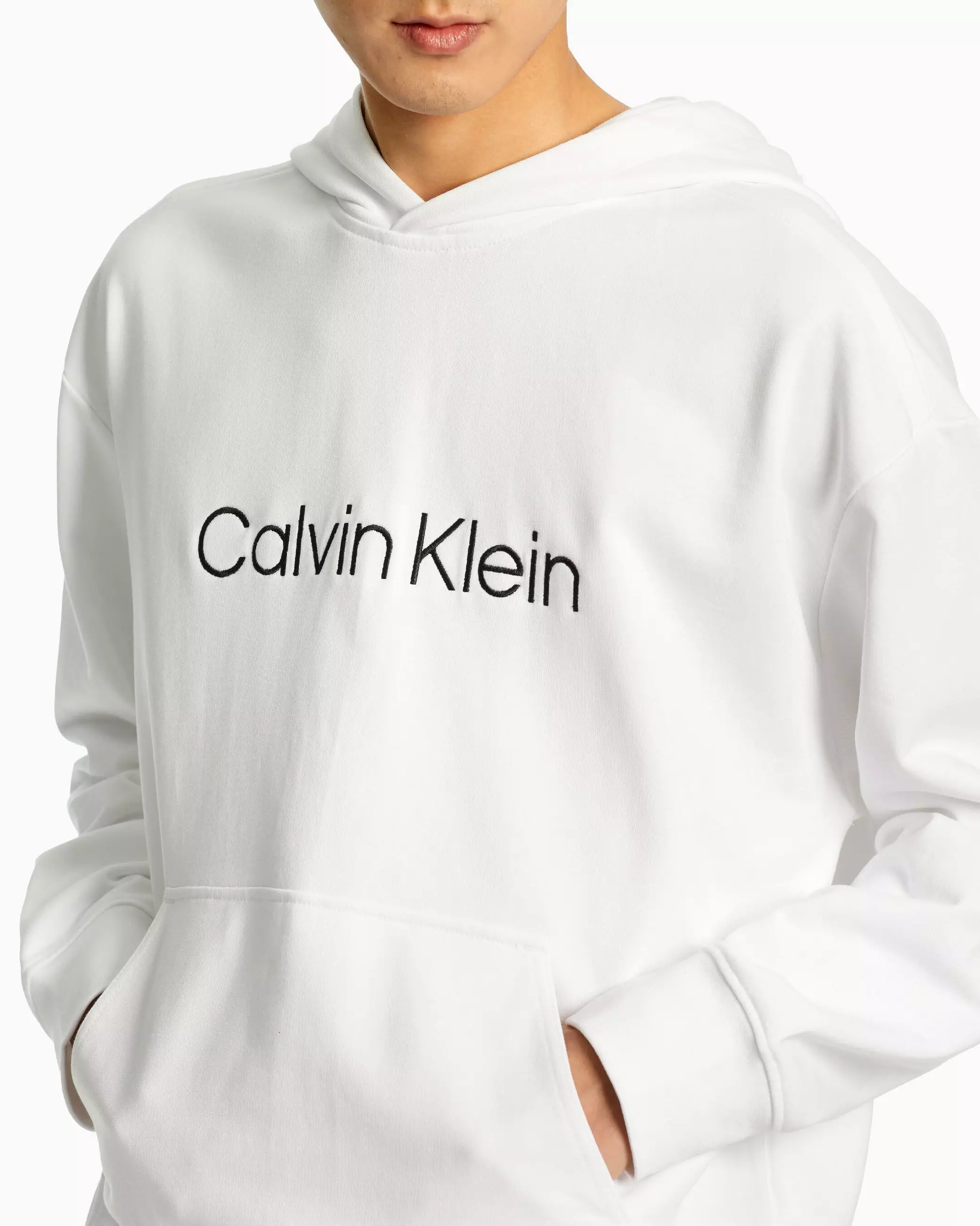 CK JEANS - STANDARD LOGO TERRY HOODIE - white