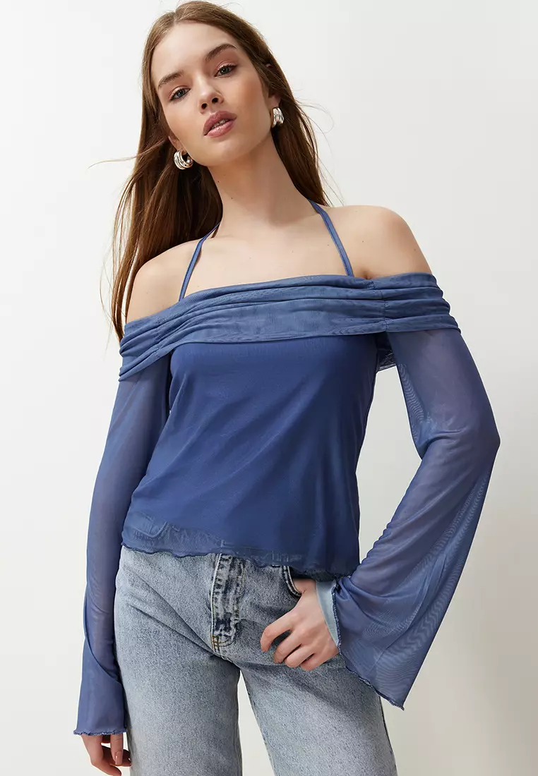 Knitted Blouse with Flared Sleeves