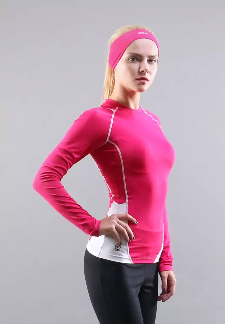 Amnig Women Maxforce Dual Tone Compression Long Sleeve Top (Pink)