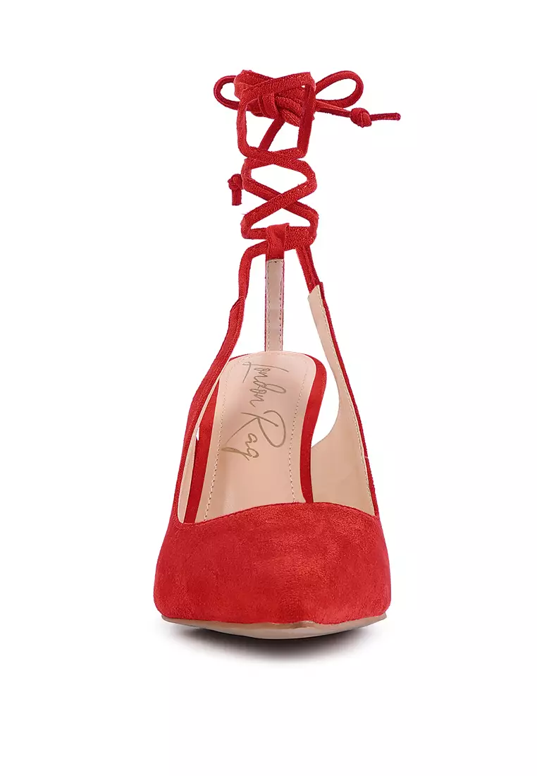 Red lace sale up flats