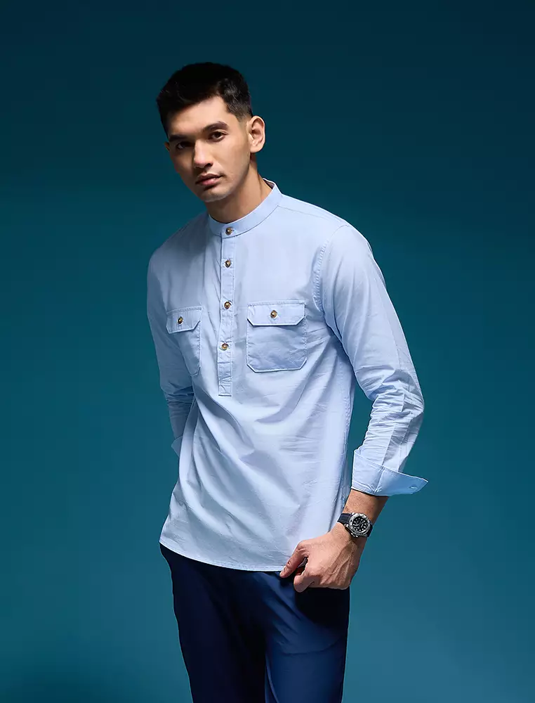 Kemeja koko Collarless shirt OXCON GHAISAN Light Blue