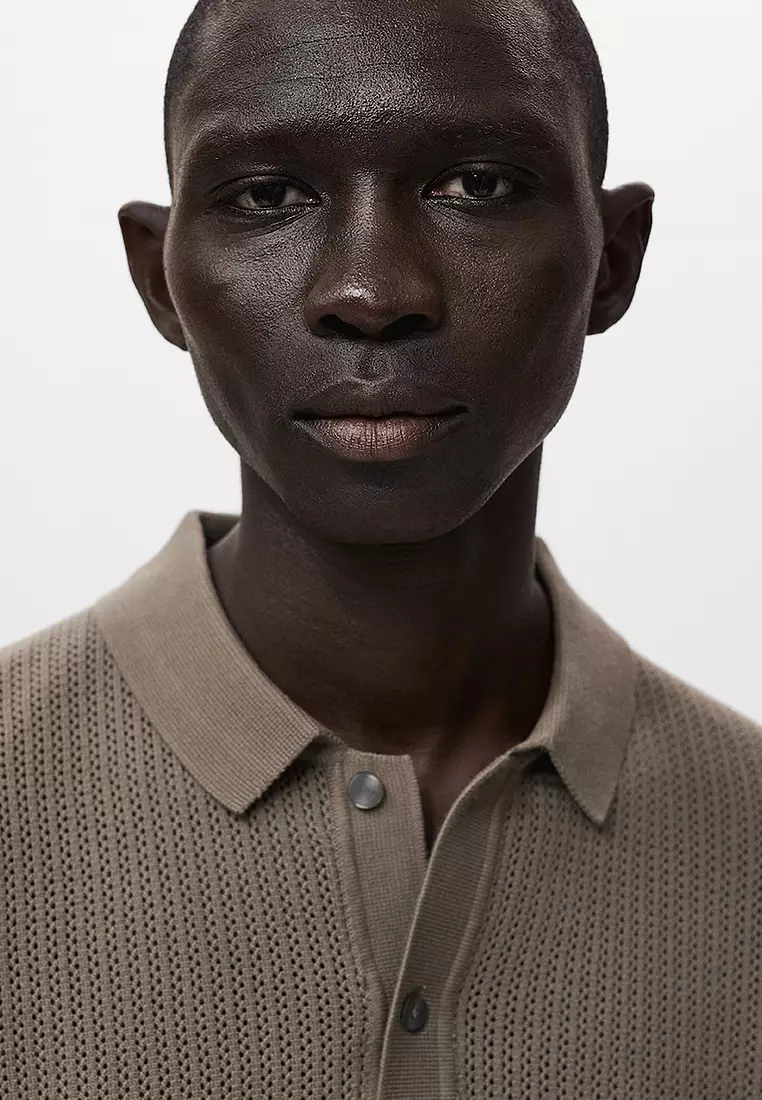 Openwork Knitted Cotton Polo Shirt