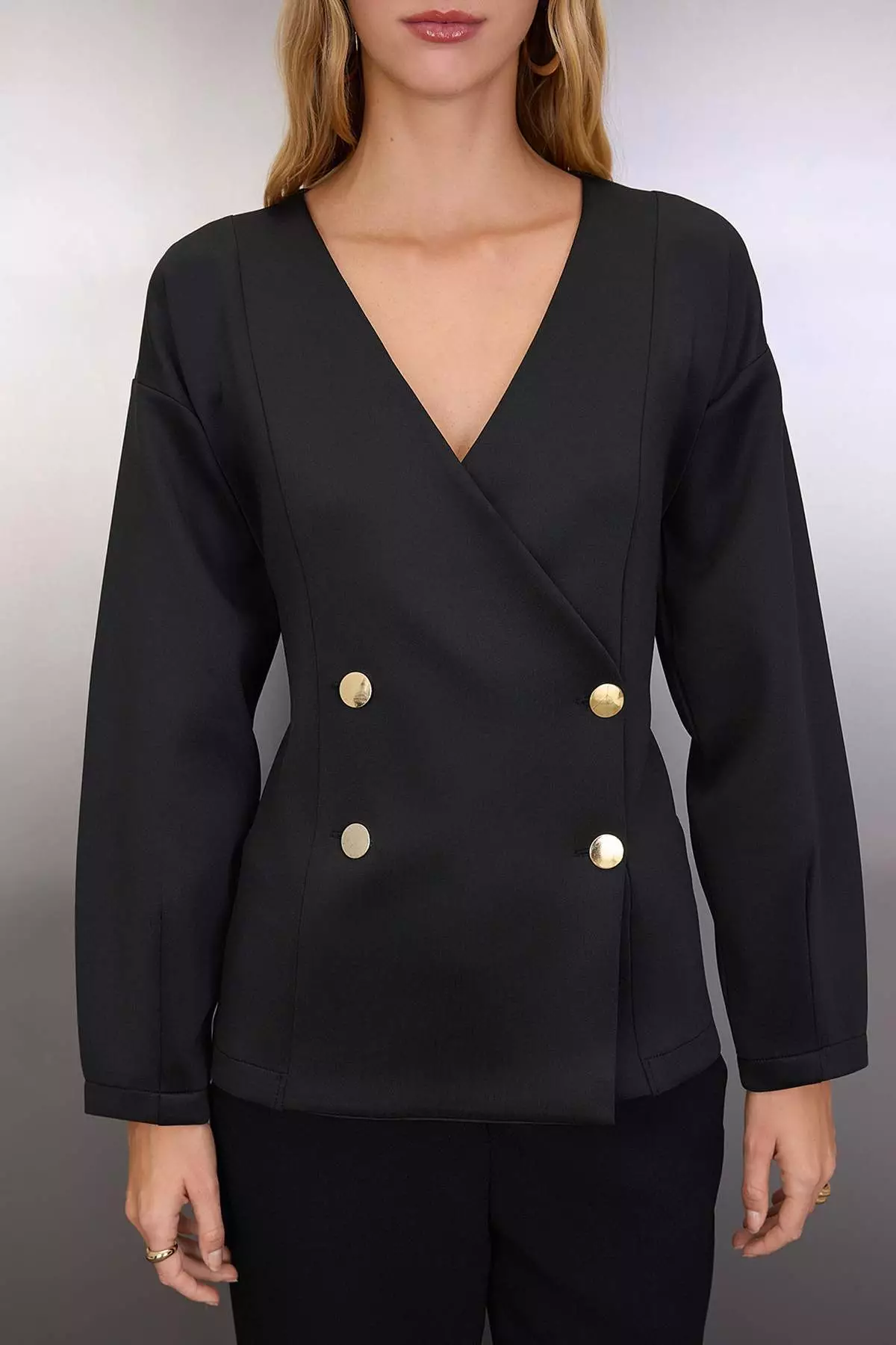Black Regular/Normal Pattern Double Breasted Closure Scuba Flexible Thick Knit Jacket