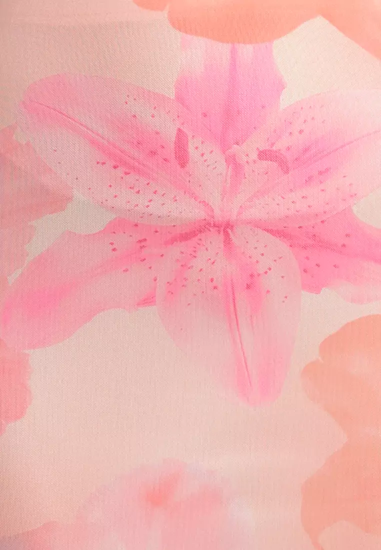 Tropical Floral Print Front Slit Mesh Top & Skirt Set