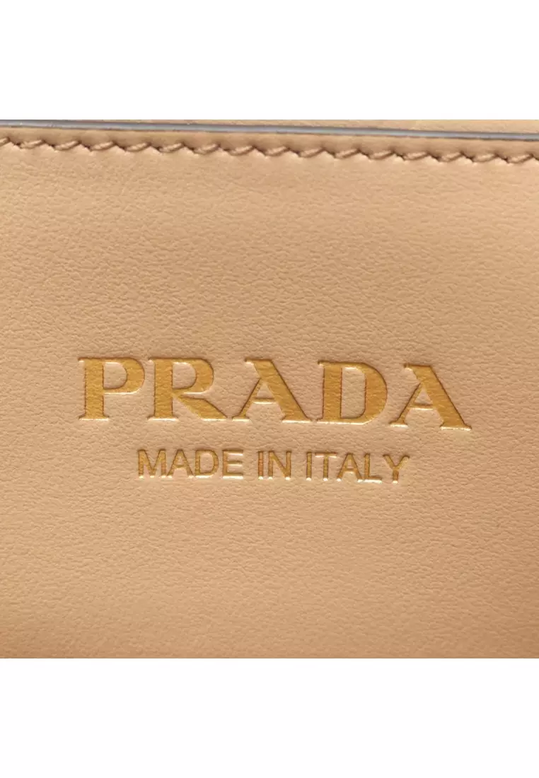 Pre-Loved Prada symbol Topstitching SOFT CALF Handbag tote bag leather beige