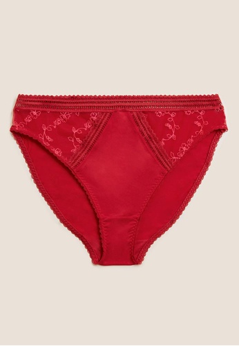 MARKS & SPENCER red M&S Archive Embroidery High Leg Knickers F8997USDBDD2EDGS_1