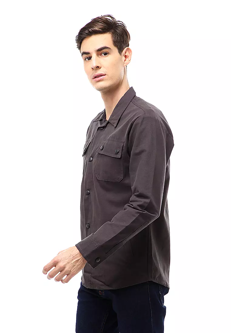 Clover Outerwear Jacket Pria Simple Design Material Canvas Suede ORIGINAL - Dark Gray