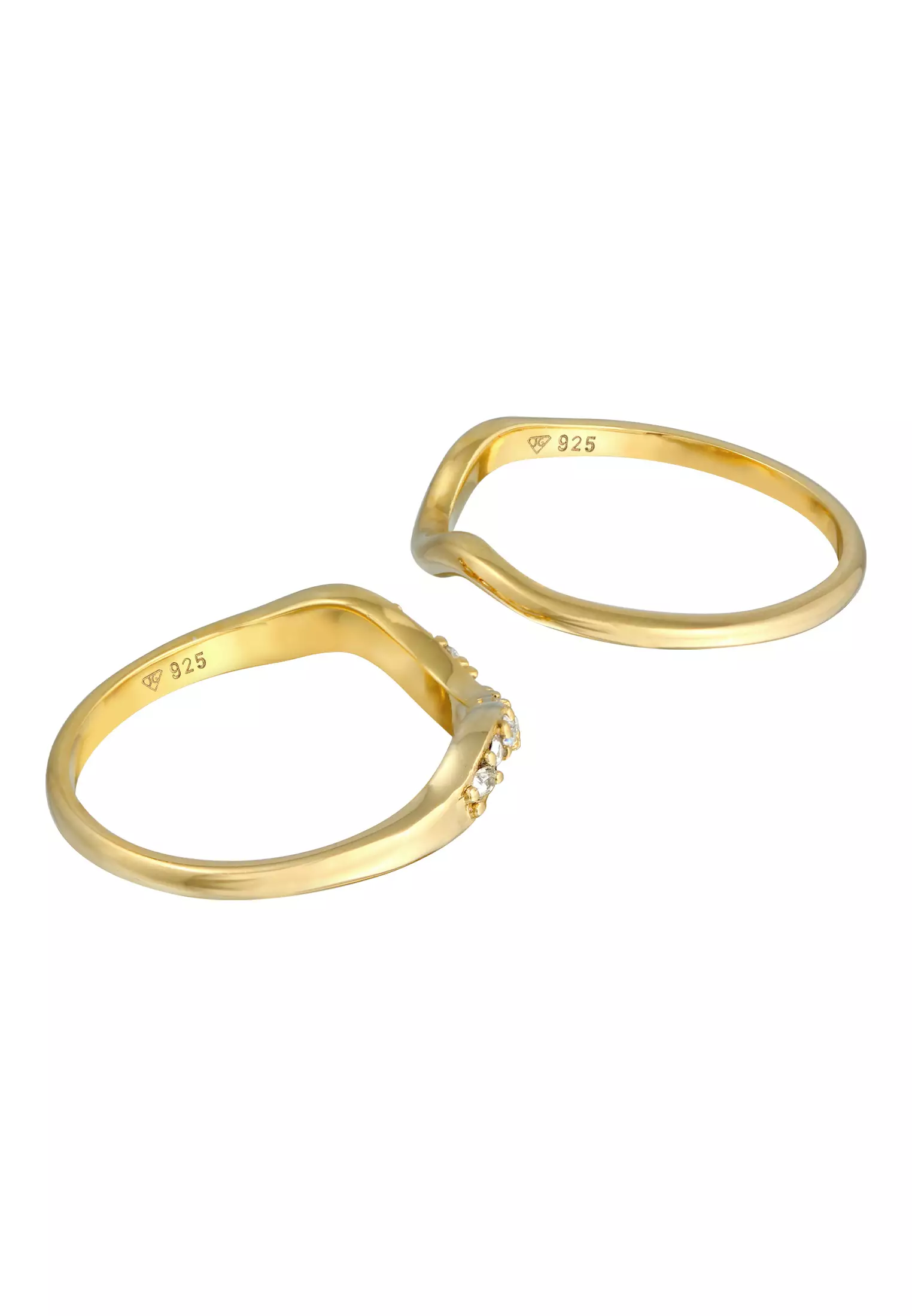 Ring Stacking Rings Set Of 2 Curved Crystals Gold Plated