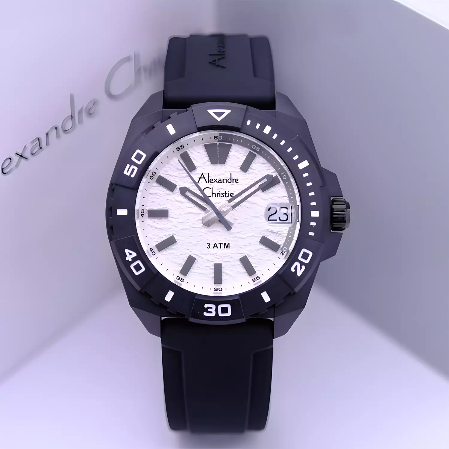 Jam Tangan Analog Pria - Black White - Rubber Strap - 6684 MDRIPSL 