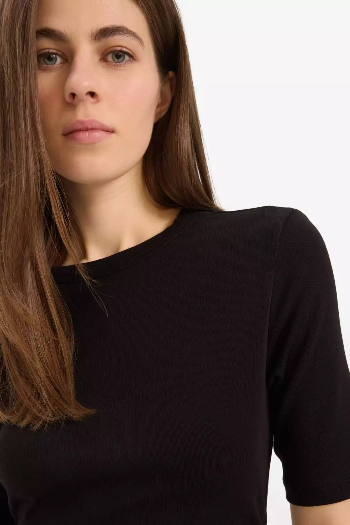 Bodycon Body Hugging Crew Neck Basic Plain Rib Short Sleeve Midi Dress E6003Ax25Sp