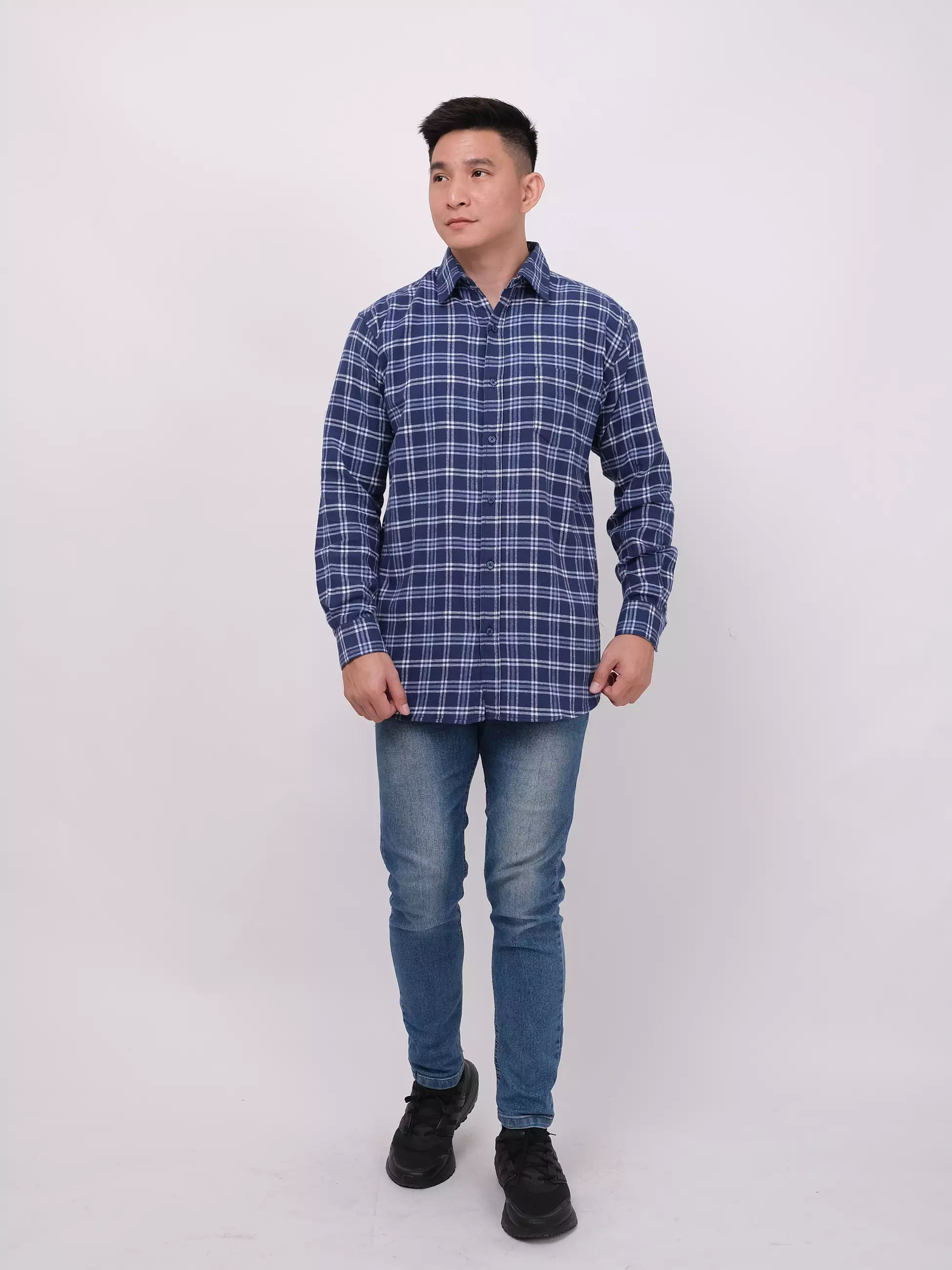 Kemeja Flannel Lengan Panjang Biru Kotak-Kotak 16845
