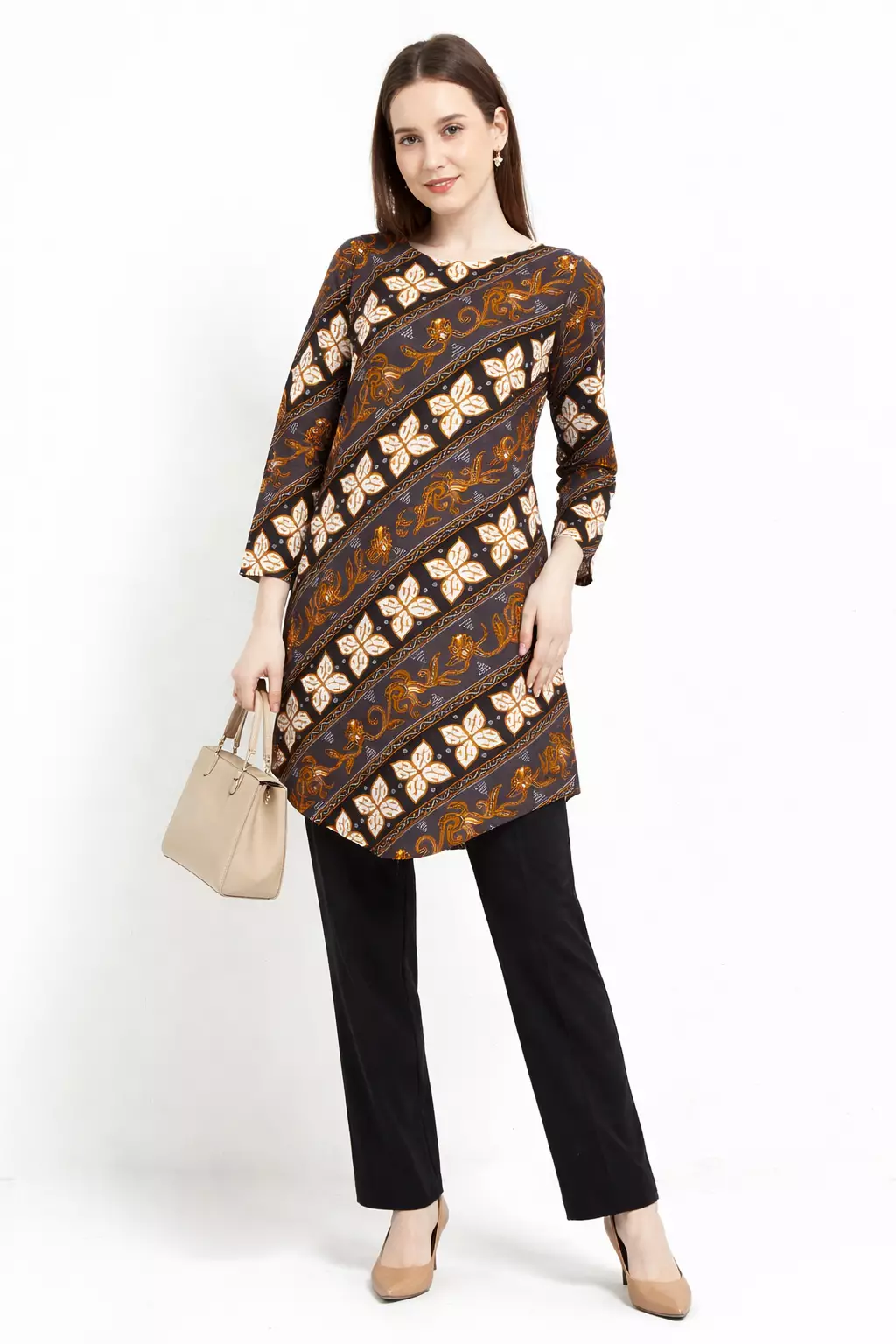 Tunik Muslim Atasan Wanita Batik Katun Premium Alinka Raya Lengan Panjang Black